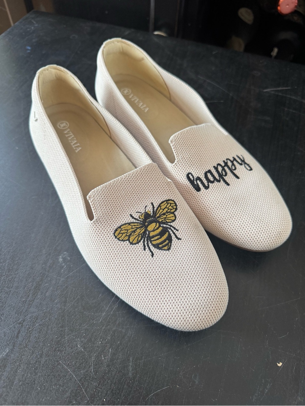 Vivaia Round Toe Embroidered Loafers Audrey Bee Happy Cream Ivory 39.5 US 8.5